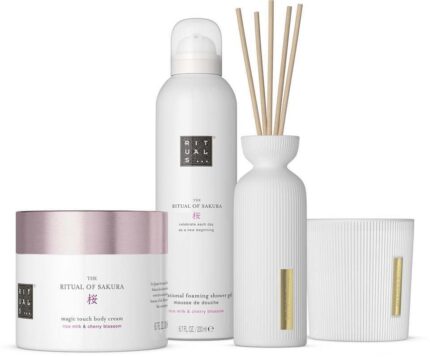 RITUALS SET THE RITUAL OF SAKURA LARGE FOAMING SHOWER GEL 200ML+MINI FRAGRANCE STICKS+SCENTED CANDLE 140G+BODU CREAM 200ML